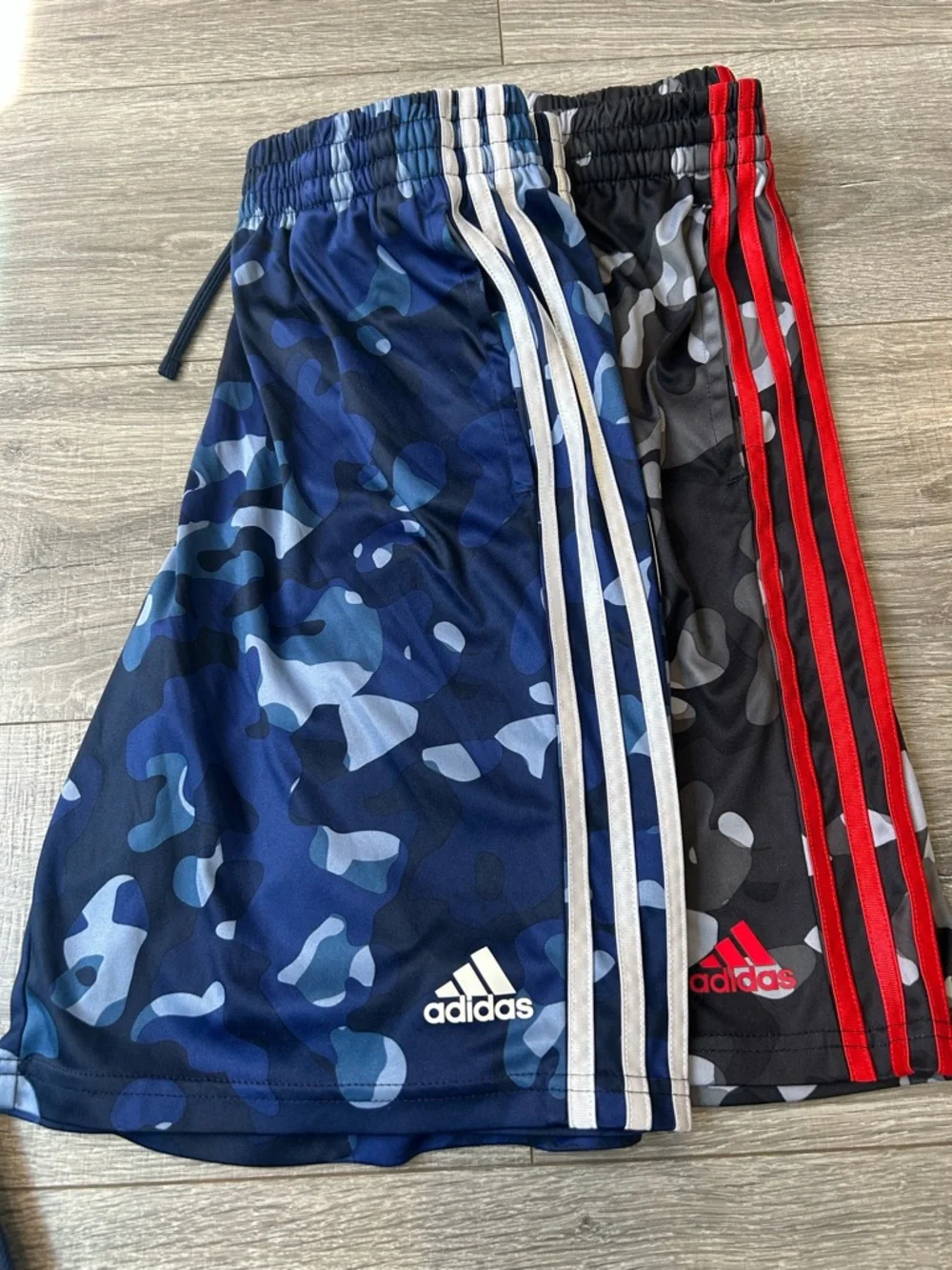 adidas Kids 4-Pack Athletic Shorts — Black, Navy, Gray Camo with Red - Picture 4 of 12